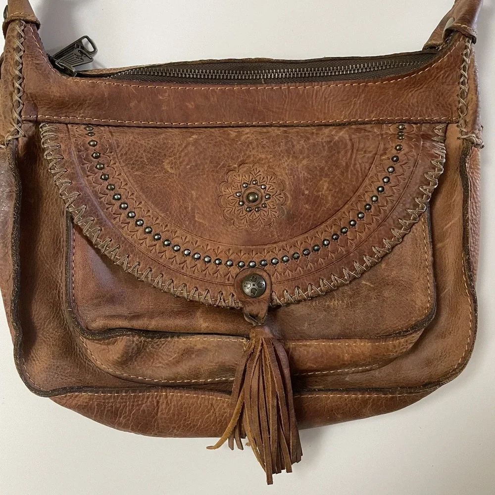 Patricia Nash Camila Leather Crossbody‎ Bag Purse Distressed Boho Cowgirl B8